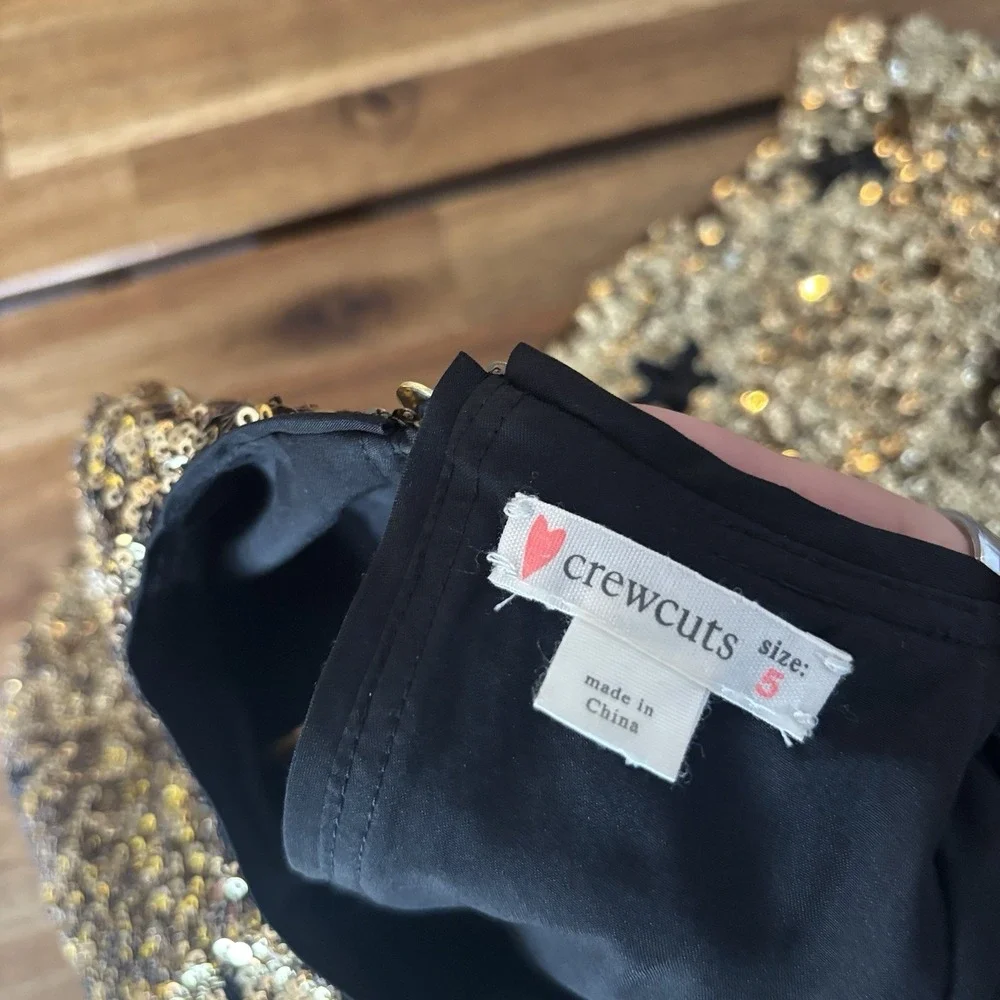 J. Crew CREWCUTS Girls Sequin Stars Short Sleeve Shift Dress Size 5 Preppy Party